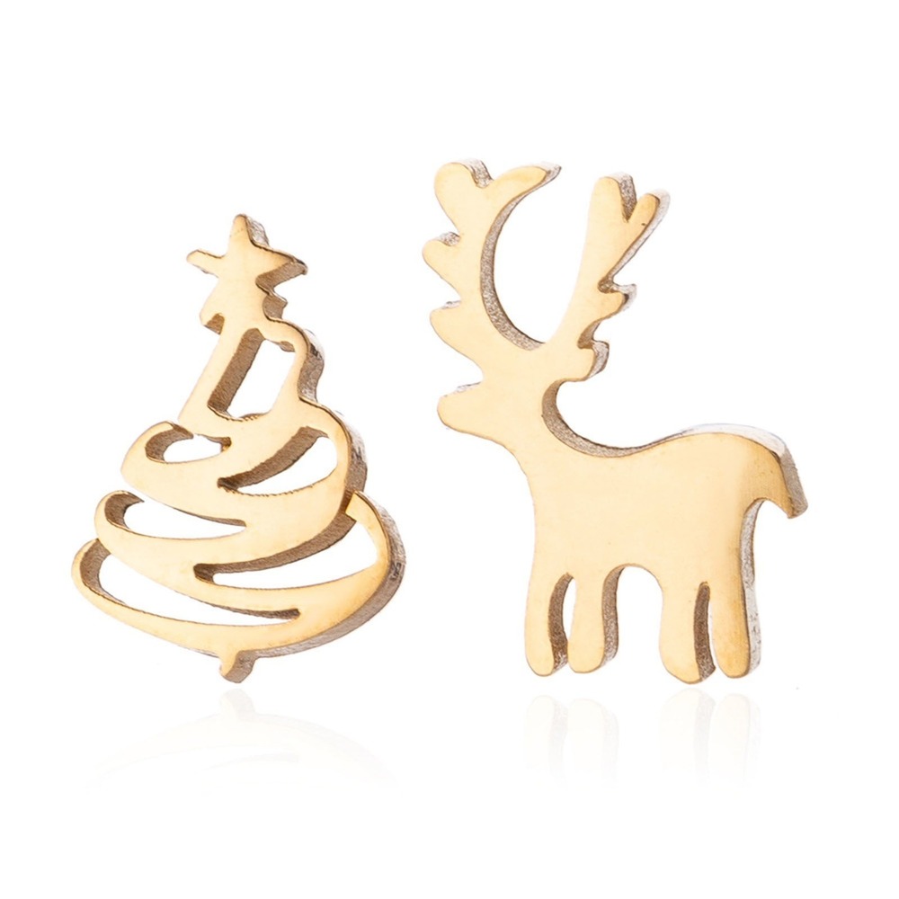 Christmas Tree Reindeer Earrings Stainless Steel Holiday Stud‎ Earrings